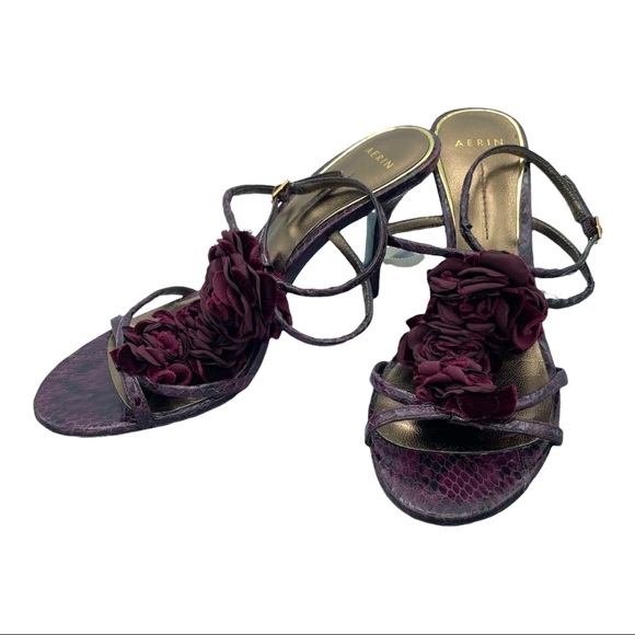 Aerin Collonade Womens Size 7 M Burgundy Leather Heel Strappy Dress Sandals - Picture 3 of 14